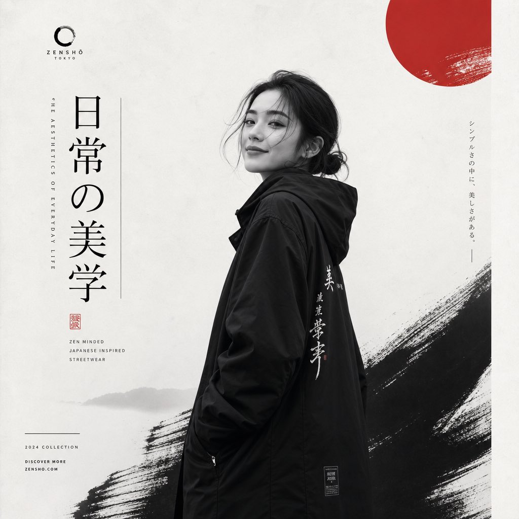 Affiche minimaliste de mode japonaise | Design éditorial monochrome