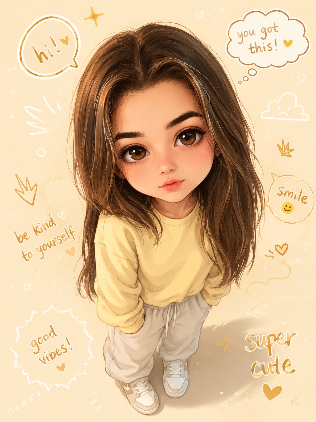 Cute Chibi Avatar Illustration | Semi-Realistic Caricature in Pastel Colors