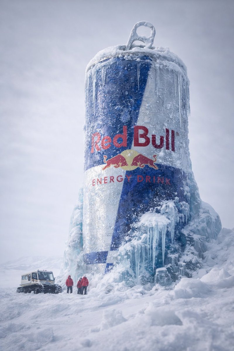 Frozen Monster Energy Can in Arctic Landscape