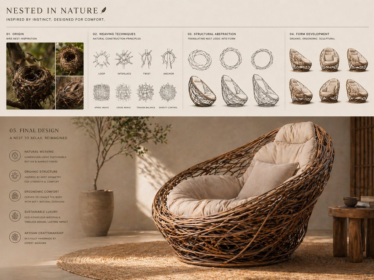 Sculptural Lounge Chair Inspired by Bird Nest Construction