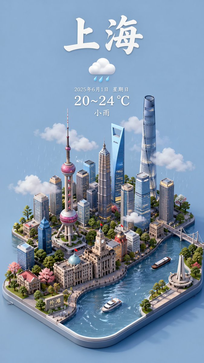 Shanghai Partly Cloudy Weather Isometric Cartoon