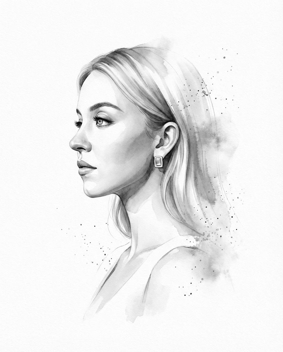 Retrato de Tinta Monocromático de Perfil