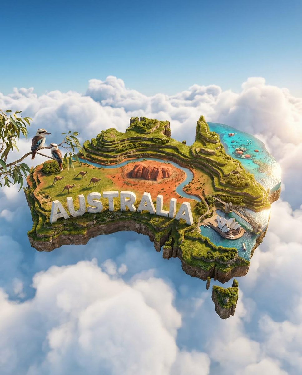 Póster Hiperrealista de Isla Flotante de Japón