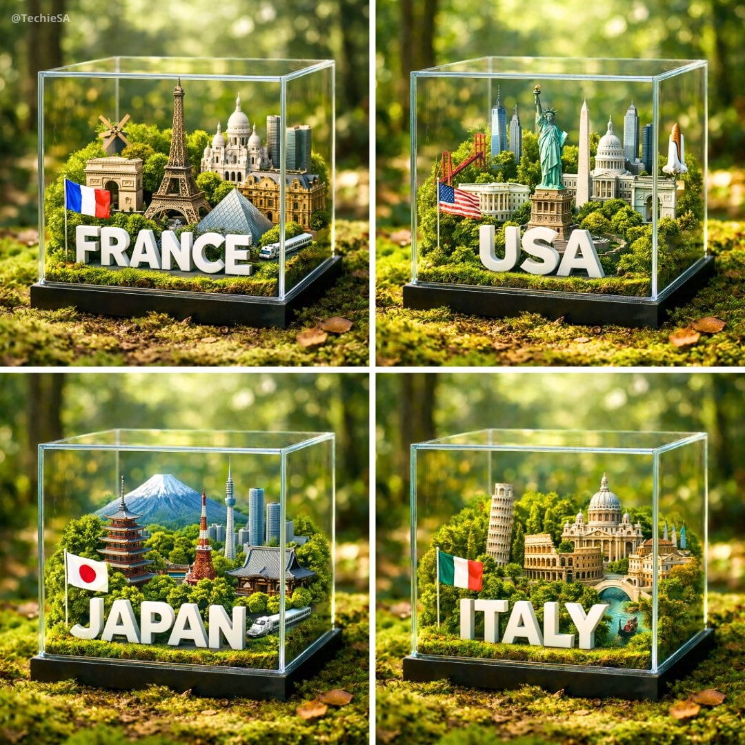 Japan Glass Cube Diorama in Mossy Forest