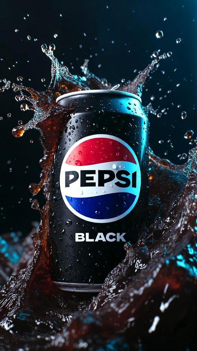Lata Pepsi Black con salpicadura de cola
