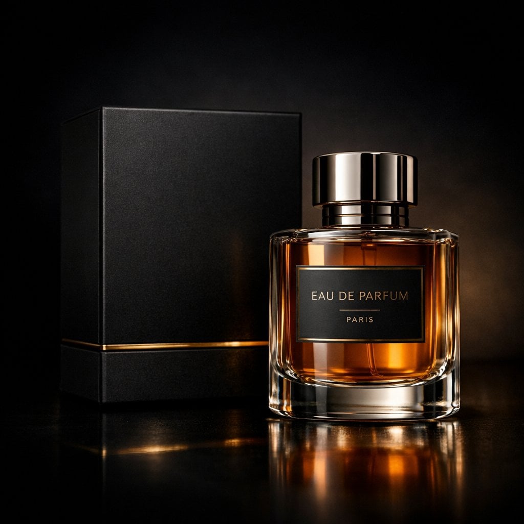 Luxury Perfume Bottle & Matte Black Box - Cinematic Studio Photography