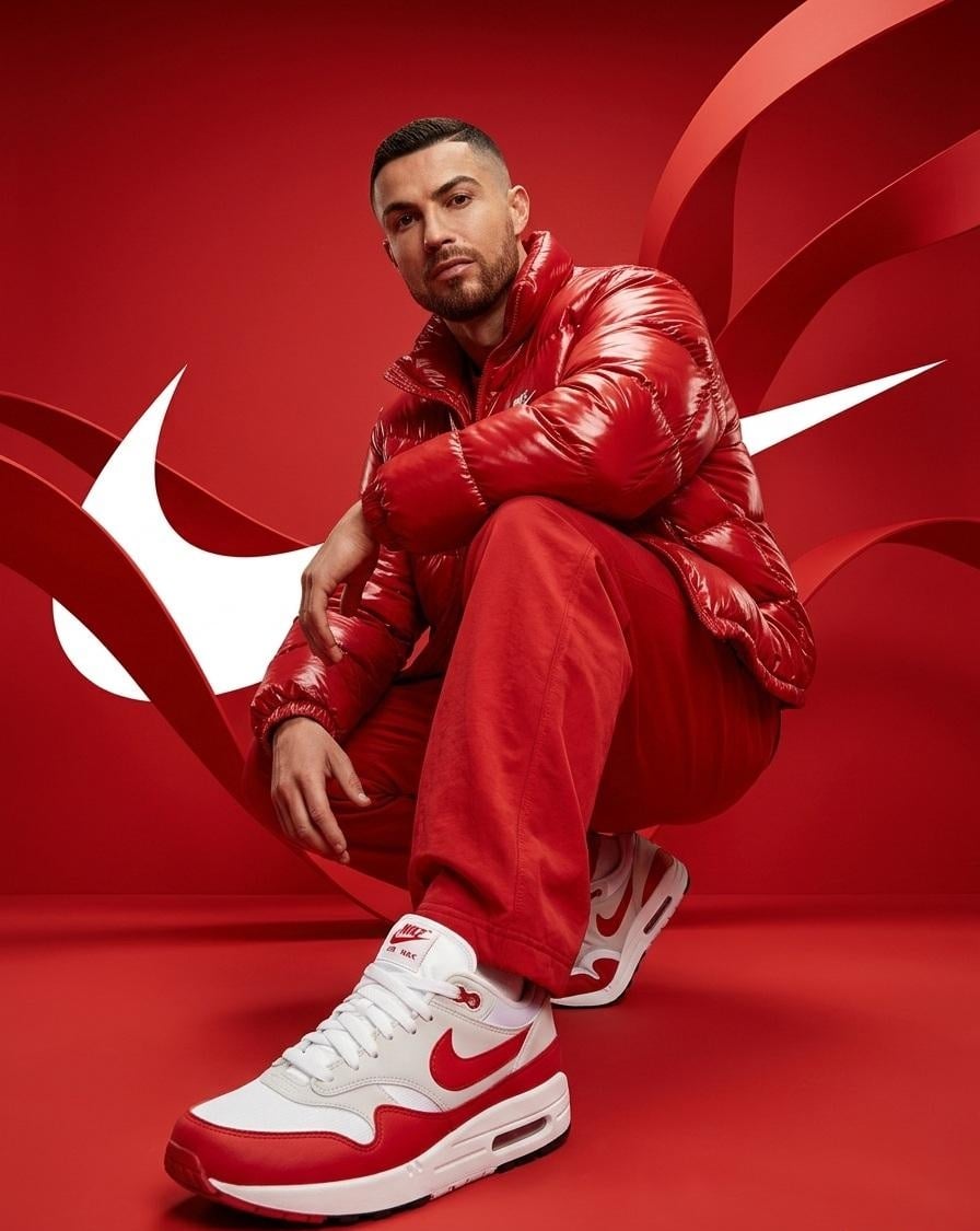 Pose en cuclillas streetwear Nike roja
