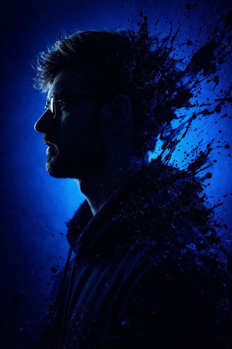Dramatic Electric Blue Silhouette Portrait