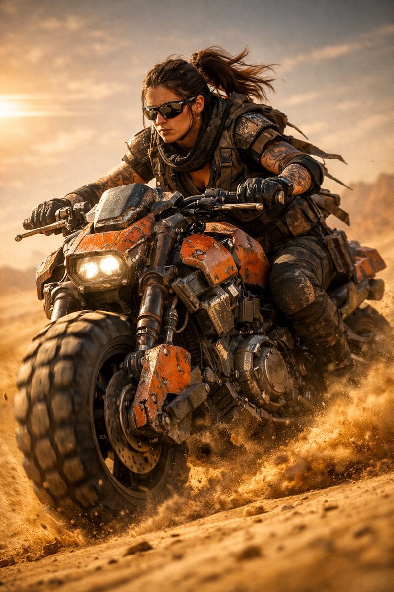 Motociclista Futurista del Desierto