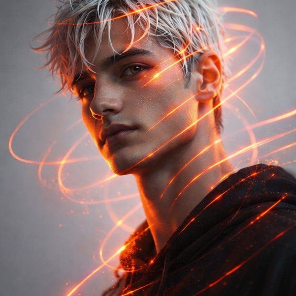 Futuristisches Porträt eines Mannes mit Weißem Haar