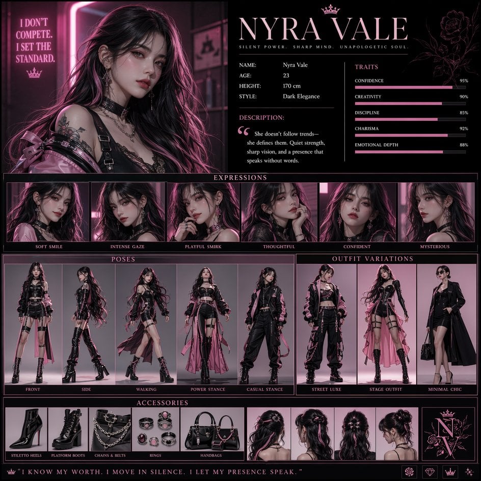 Nyra Vale Dark Elegance Charakterposter
