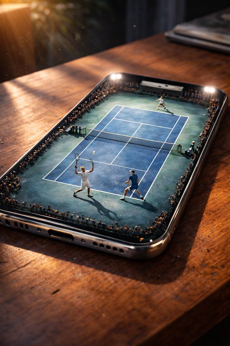 Tenis en miniatura en pantalla de smartphone