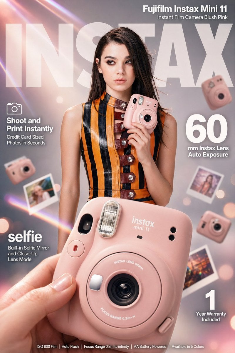 Fujifilm Instax Mini 11 Blush Pink Camera Studio Ad