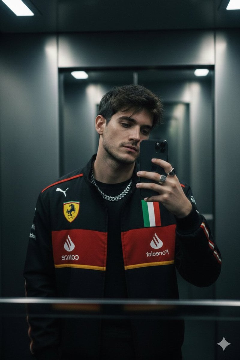 Cinematic Mirror Selfie: Ferrari Jacket Editorial
