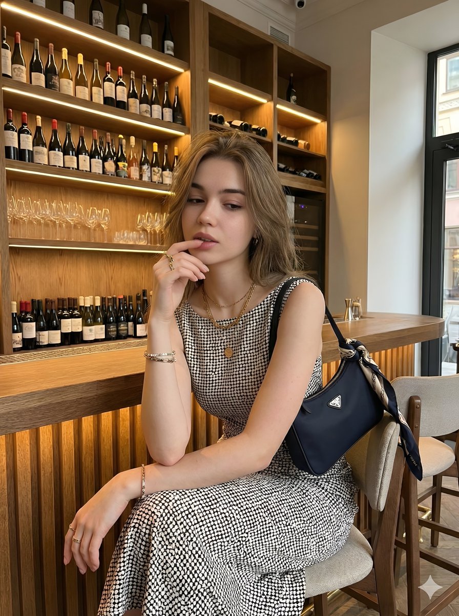 Weinbar Chic: Elegantes Frauenporträt