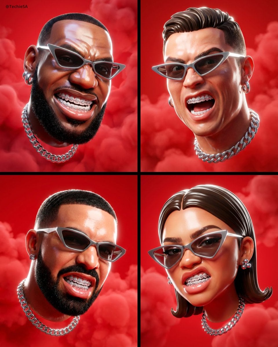 Aggressive 3D Head Portrait with Diamond Braces
