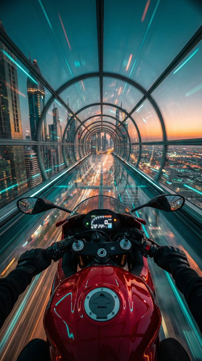 Futuristisches Sportmotorrad POV im Cyberpunk-Hyperloop
