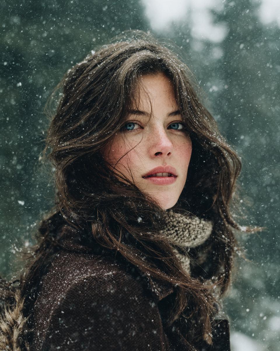 Portrait de forêt hivernale | Femme cinématographique photoréaliste
