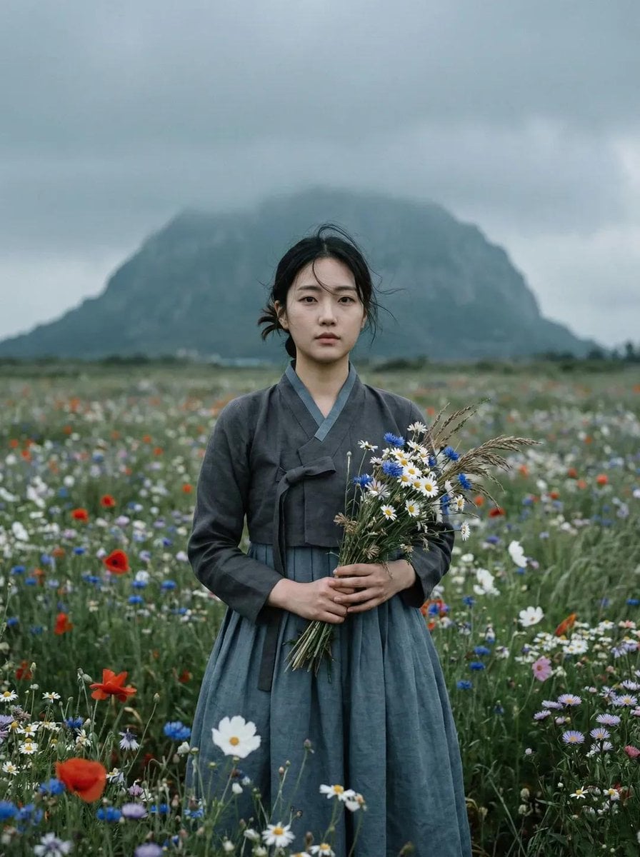 Hanbok Wildblumen-Porträt | Filmische Wiesenszene