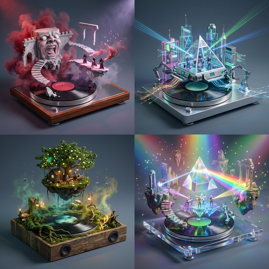 Dioramas Audio-Visuels : Art en grille 2x2 inspiré de la musique
